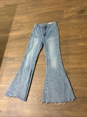 Wishlist Light Blue Frayed Hem Flare Jeans